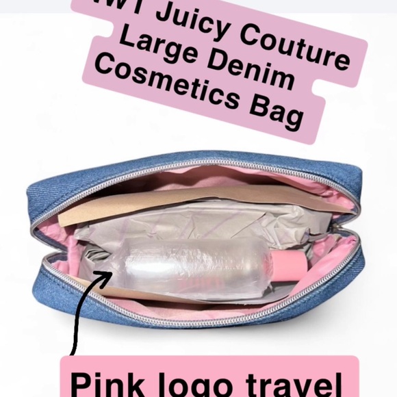 Juicy Couture Blue Denim Cosmetics Bag w/ Bonus Travel Bottle - Picture 5 of 12